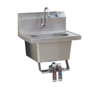 Eagle Group 304 Stainless Steel Wall-Mounted Knee Pedal Hand Sink with Splash-Mount Gooseneck Spout, Skirt, and Basket Drain