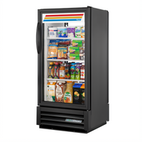 True Pass-Thru Glass Door Merchandiser Refrigerator, 1 Section, Black, Low-E Glass Doors, 115V