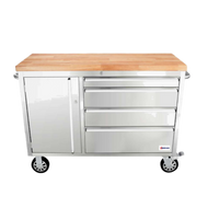 Mobile Stainless Steel Work Bench with Rubberized Wood Top, 1 Door, 4 Drawers
