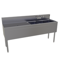 Glastender Three Compartment Underbar Sink Unit with Left Drainboard, 66 Inch Wide x 19 Inch Deep