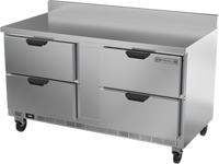Beverage-Air 60-Inch Two-Section Worktop Freezer with 4 Drawers and Foamed-In-Place Backsplash
