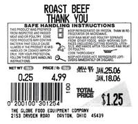 Globe Pre-Printed Safe Handling Food Storage Label Rolls for GSP30A and GSP30B Scales, 2.36 x 2.52 Inch