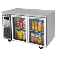 Turbo Air J Series Two-Section Glass Door Undercounter Refrigerator, 47-1/4 Inch Wide, Side-Mount Self-Contained, 10.66 Cu. Ft.