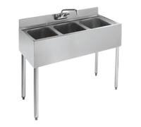 Krowne Silver Series 36-Inch Three-Compartment Stainless Steel Underbar Sink with Wall-Mount Faucet