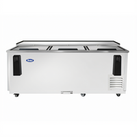 Atosa 80 1/2-Inch Horizontal Stainless Steel Bottle Cooler, 21.2 Cu. Ft., 3 Sliding Lids, Side-Mount Refrigeration