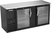Beverage-Air Two-Section Refrigerated Back Bar Storage Cabinet with Glass Doors, Stainless Steel Top, 68-Inch Wide, Black Exterior