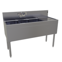 Glastender Three-Compartment Underbar Sink Unit, 48 Inch, Right Drainboard, Stainless Steel