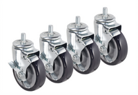 Krowne Royal Series Heavy Duty 5-Inch Threaded Stem Caster Set with Brakes, 5/8