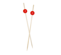 Red Ball-Top Wooden Cocktail & Party Picks, 25 Per Pack, 100 Packs Per Case
