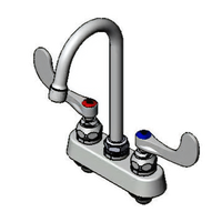 T&S Brass Low-Lead ADA-Compliant 4-Inch Centers Deck Mount Workboard/Bar Sink Faucet with Swivel Gooseneck and Wrist Action Handles