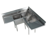 Corner 3-Compartment 18-Gauge 304 Stainless Steel Sink with 2 Drainboards, 57 x 57 Inches