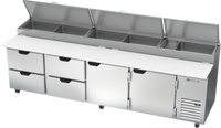 Beverage-Air Four-Section Pizza Top Refrigerated Counter with Drawers and Doors, 119-Inch Wide