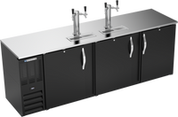 Beverage-Air 94-Inch Three-Door Flat-Top Direct Draw Draft Beer Cooler with Dual Faucet Towers