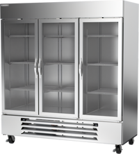 Beverage-Air Horizon Series Dual-Temperature Three-Section Glass Door Reach-In Refrigerator/Freezer, Bottom Mount, Stainless Steel