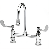 T&S Brass B-0322 Medical Deck-Mount Faucet with Rigid Gooseneck and Rose Spray, 8-Inch Centers