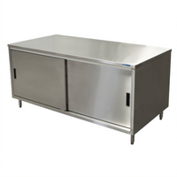 BK Resources CST-2472S Stainless Steel Chef Table with Sliding Door Cabinet Base, 72 x 24 Inches