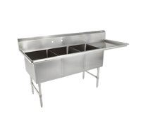 John Boos B-Series 3-Compartment Sink with Right Drainboard, 70-3/16 Inch x 25-1/2 Inch, 16-Gauge Stainless Steel