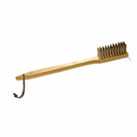 20 Inch BBQ Brush with Wooden Handle, Round Stainless Steel Wire Bristles, and Horizontal Scraper