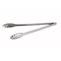 Winco 16-Inch Medium-Weight Stainless Steel Utility Tongs with Coiled Spring and Scalloped Edge