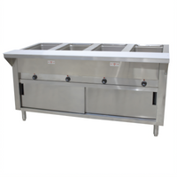 Advance Tabco Triumph (Supreme) Electric Hot Food Table with 4 Sealed Wells, Cutting Board, and Sliding Door Base