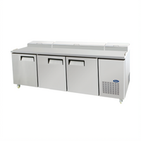 Atosa 93-Inch Three-Section Refrigerated Pizza Prep Table with Side-Mounted Self-Contained Refrigeration, 3 Doors