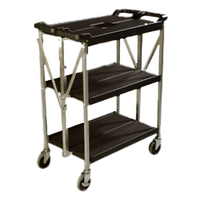 Fold 'N Go 15 x 21 Folding Open Design 3-Shelf Bus Cart, Black, 350 lb Capacity