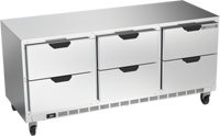 Beverage-Air 72-Inch Three-Section Undercounter Drawer Refrigerator, Rear-Mounted Self-Contained R290