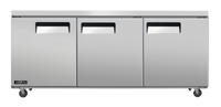 Juneau 72-Inch Three-Section Undercounter Reach-In Refrigerator, 11 Cu. Ft., Solid Doors