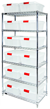 Quantum Bin Wire Shelving System with 6 Shelves, 12 Bins and 12 Lids, 36-Inch W x 21-Inch D x 74-Inch H