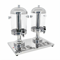 Double Juice Dispenser with 2 x 8-Quart Round Tanks, Built-In Taps and Drip Trays