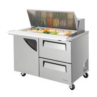 Turbo Air Super Deluxe 48.25-Inch Two-Section Mega Top Sandwich/Salad Prep Table with 18-Pan Opening, 1 Door, and 2 Drawers