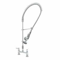 T&S Brass EasyInstall 8-Inch Adjustable Centers Deck-Mount Pre-Rinse Unit with Spring Action Gooseneck, 18-Inch Riser, and 44-Inch Hose