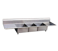 Omcan USA 3-Compartment 304 Stainless Steel Pot Sink with Left & Right Drainboards, 18 x 18 x 11 Bowls