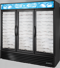Three-Section Indoor Self-Contained Bottom-Mount Ice Merchandiser with Glass Hinged Doors