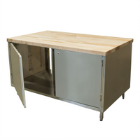 BK Resources Dual-Access Chef Table with Hard Maple Top and Locking Hinged Doors