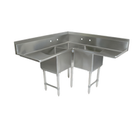 John Boos E3BCS-244-2D24-X 18 Gauge 3-Compartment Stainless Steel Corner Sink with Dual 24-Inch Drainboards