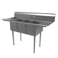 BK Resources Economy 3-Compartment Stainless Steel Sink with Dual Drainboards, 60 Inch
