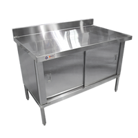 Omcan 60-Inch x 30-Inch 430 Stainless Steel Enclosed Work Table with Cabinet Base, Sliding Doors, and 4-Inch Backsplash
