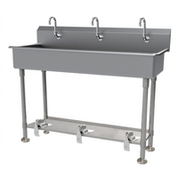 Advance Tabco Multiwash 3-Station 60-Inch Freestanding Hand Wash Sink with Toe-Push Valves and Gooseneck Spouts