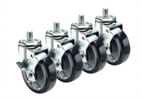 Krowne Royal Series Heavy-Duty 5-Inch Swivel Threaded Stem Casters with Brake, Set of 4