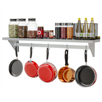 KoolMore 60-Inch Stainless Steel Wall Shelf with Pot Rack and 5 Removable Hooks