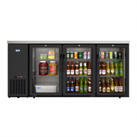 Koolmore 72.8-Inch Three-Section Back Bar Refrigerator with 3 Glass Swing Doors, 18.3 Cu. Ft., Black Finish