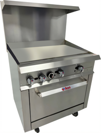IKON Cooking 36-Inch Natural Gas Commercial Range with 36-Inch Griddle and Standard Oven