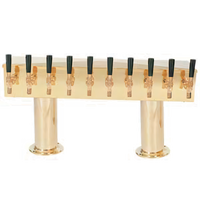 Micro Matic Double Pedestal Air-Cooled Countertop Draft Beer Tower with 10 Brass Faucets, PVD Brass Finish