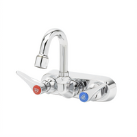 T&S Brass Wall-Mount Workboard Faucet, 4-Inch Centers, Swivel Gooseneck Spout, Cerama Cartridges