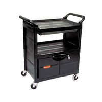Rubbermaid Commercial 3-Shelf Enclosed Utility Bus Cart with Lockable Doors and Sliding Drawer