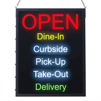 Winco All-in-One English Open LED Sign, 19 x 24 Inches, Rectangular, Hanging Chain, 100-240 Volts