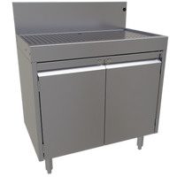 Glastender Stainless Steel Underbar Drainboard Cabinet Base with Hinged Doors, 30-Inch W x 19-Inch D