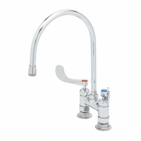 T&S Brass Double Pantry Deck-Mount Mixing Faucet with 7 3/4-Inch Swivel/Rigid Gooseneck, 4-Inch Adjustable Centers, Polished Chrome-Plated Brass