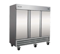 Serv-Ware RF3-HC 3-Door Reach-In Freezer, 72 Cu. Ft., Self-Contained Bottom Mount, Stainless Steel